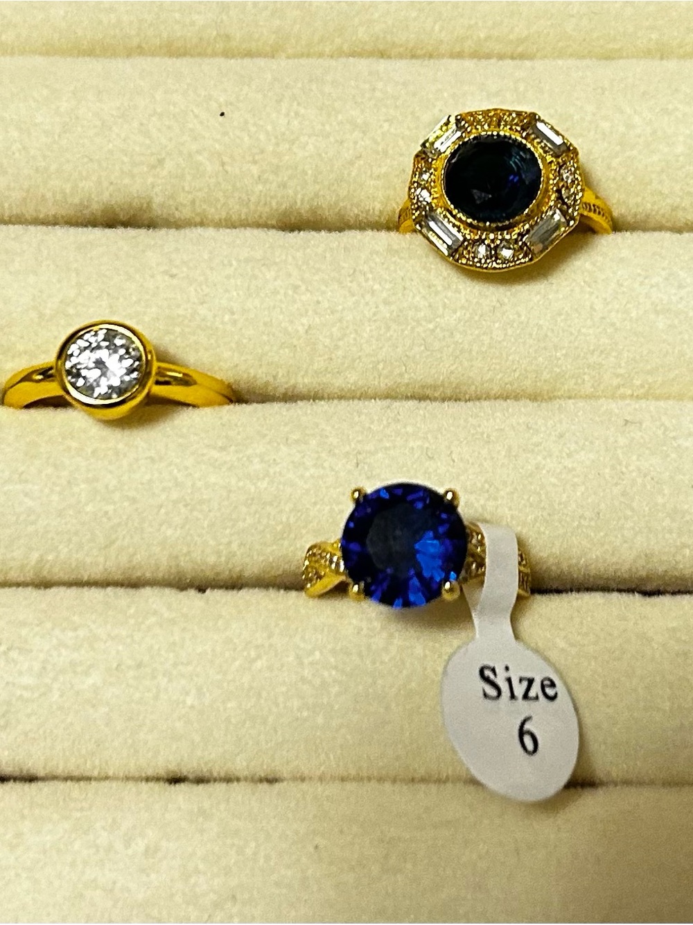 Gold-Plated Ring with Blue Gemstone and Accents - Size 6 - Picture 4 of 10